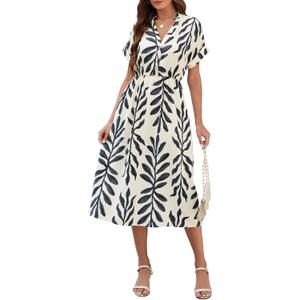 SEAFORM Women's Casual Long Dress V-Neck Retro Floral Print Dresses | Elegant, Long Fitted Floral Print Dress for Women, Flowy Hemlines, Work, Business, Wedding, Casual, Beach, Vacation Outfits (Beige, M)