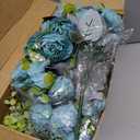 6 Sets Artificial Peonies Flowers, 6 Artificial Peony with Vase 6 Faux Eucalyptus, Faux Silk Peony Bouquet Spring Flowers for Decoration Wedding Party Home Dining (Teal)