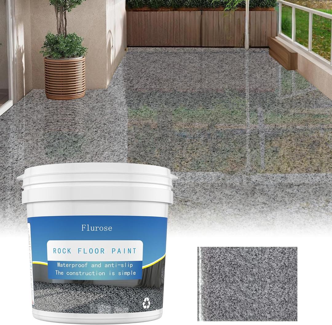 Epoxy Colored Sand Floor Paint, High-Gloss Self-Leveling Epoxy Coating for Interior & Exterior Surfaces, Wear-Resistant & Non-Slip Marble Effect Finish, 35oz (1KG), Gray