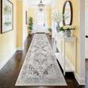 Washable 2'6''x12' Runner Rug - Non-Slip Vintage Runner Rug for Entryway Low-Pile Medallion Long Rugs for Hallway Waterproof Traditional Runner Rugs Indoor Thin Rug for Kitchen Grey