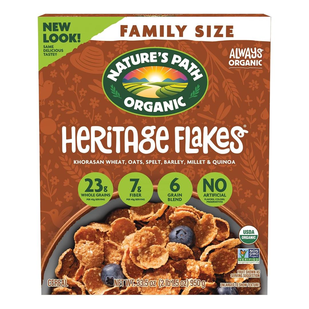 Nature's Path Organic Heritage Flakes Cereal, 33.5 oz (Pack of 1), Ancient Grains, 23g Whole Grains, Non-GMO (EXP 07/15/26)