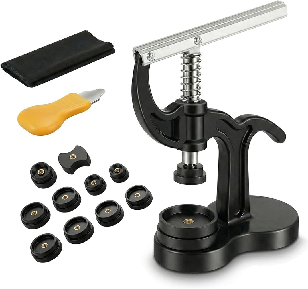 Watch Press Tool, Watch Back Press Closer with 18mm-50mm Fitting Dies, with Watch Case Open Pry Case Closer for Battery Replacement Watch Repairing