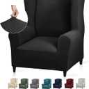 YEMYHOM 1 Piece Stretch Wingback Chair Slipcover Latest Jacquard Design Wing Chair Cover Non Slip Furniture Protector with Foam Rods for Living Room (Wing Chair, Black)