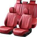 FLORICH Car Seat Cover Full Set, Red Automotive Seat Covers, Luxury Faux Nappa Leather Car Seat Protectors, Car Seat Cushions Universal Fit for Most Sedans SUVs Trucks - Red