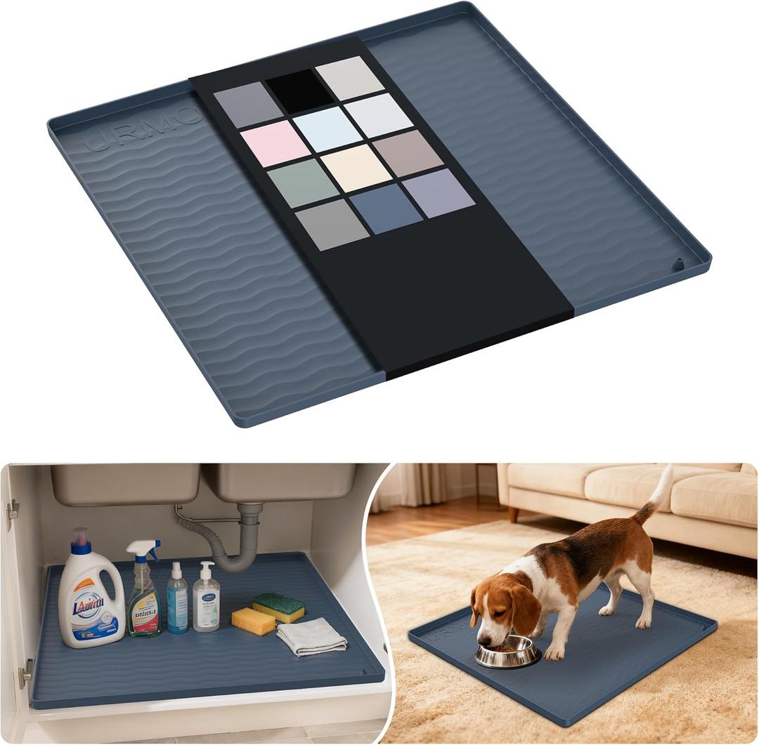 URMONA Waterproof Silicone Under Sink Mat 19'' x 19'' Shelf Liner for Kitchen and Bathroom, Cabinet and Counter Protector, Storage and Organizers, Litter Mat, Pet Cat Puppy Essentials(Dark Grey)