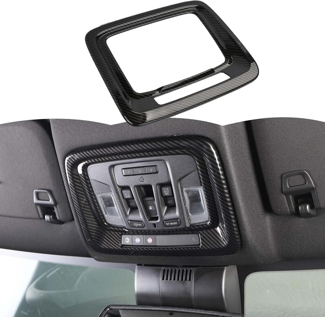 RT-TCZ Carbon Fiber Roof Reading Light Lamp Panel Trim Cover Decoration Interior Accessories Compatible with Chevrolet Silverado 2019-2023,for GMC Sierra 2019-2023