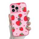MZELQ for iPhone 16 Pro Max Case Strawberry Bling Glitter Cute Pattern, Shockproof Strawberry Crystal Clear Phone Cover for Girls Women Full Body Protection+ 1* Screen Protector -Pink