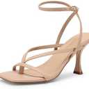 DREAM PAIRS Women's Low Kitten Heels Strappy Design with Lace Up Open Square Toe Thong Ankle Strap Shoes Fashionable Sexy Sylvestra Heeled Sandals for Dressy Occasions Size 7.5