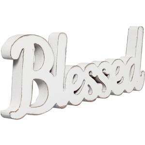 Rustic White Wooden Blessed Sign for Tabletop 15 Inch, Wall Hanging Farmhouse Blessed Signs for Home Decor, Handmade Thanksgiving Signs Decor, Christmas Signs for Living Room Entryway