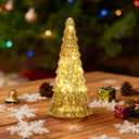 Glass Christmas Tree Decorations Indoor, Mercury LED Light Tabletop Decor for Fireplace Table Home, Battery Operated Night Lights with Timer for Festival, New Year, Ceremony (Classic Type)