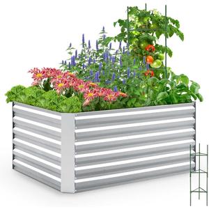 Quictent Galvanized Raised Garden Bed 4x3x2ft Tall Garden Bed Extra Height 22.4" Hold 24cft Soil Outdoor Heightened Planter Box for Deep Root Vegetables Herbs Tomato Cage Included, Silver (4x3x2 ft)