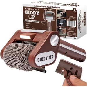 HorsePower Giddy Up Grill Cleaner AS SEEN ON TV! Cordless, Rechargeable BBQ Tool with 350 RPM Stainless Roller, LED Light Patents Pending From BulbHead, a Family-Owned American Brand