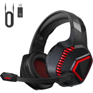 Wireless Gaming Headsets for PS5, PS4, Mac, Switch, PC, Computer - 2.4GHz & Bluetooth 5.2 Gamer Gaming Headphones Wireless, ENC Noise-Canceling Mic, 50MM Drivers, Red