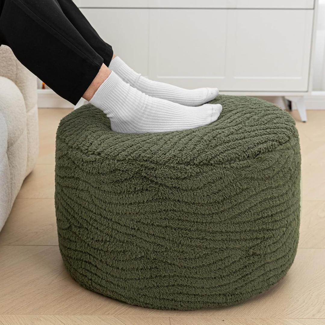 Pouf Ottoman Stuffed 20x20x12 Inches Floor Pouf Plush Fiber Ottoman Foot Rest Under Desk Foot Stool for Living Room Bedroom (Green)
