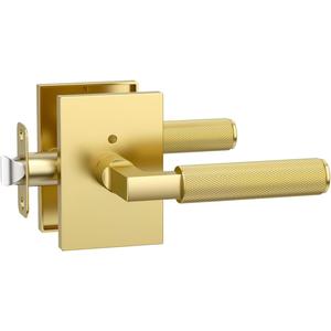 Asidrama 1 Pack Brushed Gold Privacy Door Handles, Door Lever with Door Knobs Indoor for Bedroom or Bathroom, Heavy Duty Door Handles Interior with Locks for Left Right Sided Doors