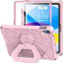 Case for iPad 11th Generation (A16 11-Inch 2025)/ iPad 10th Gen (10.9" 2022)- Durable Shockproof Lightweight EVA Kids Case with Screen Protector & 360 Rotating Hand Strap/Stand (Light Pink)