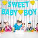 Baby Shower Decorations for Boys, Blue Glitter Sweet Baby Boy Banner, Its a boy Gender Reveal 1st Birthday Party Decorations Supplies