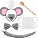 Halloween Cat Women's Costume Accessories Ear Headband Bell Collar Claw Gloves Face Jewel Tail Adult Outfit for Cosplay (Grey)