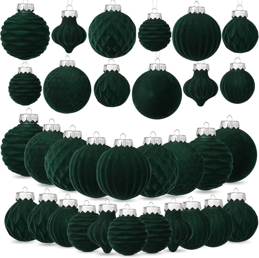 25-Pack Velvet Christmas Ball Ornaments, Shatterproof Premium Fabric Xmas Tree Decorations for Home, Party, Holiday Festive Decor (Emerald Green)