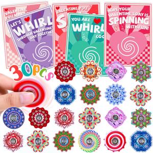 Valentines Day Cards for Kids Classroom, 30 PCs Valentines Day Gifts for Kids with Fidget Spinner and Cards, Stress Relief Fidget Toys Bulk for School Classroom Exchange Boys Girls Gift Party Favors