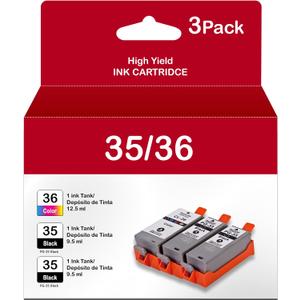 35 36 Ink Cartridges Replacement for Canon PGI-35 Black CLI-36 Color Ink Cartridge PGI35 CLI36 Ink to Work with PIXMA iP100 TR160, PIXUS Mini260 320 Printer (2 Black, 1 Tri-Color, 3 Pack)