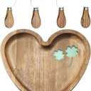 Heart Shaped Acacia Wood Cheese Board with 4 Piece Cheese Knife Set, St. Patrick's Day Green Clover Resin Inlay Appetizer Plates Charcuterie Serving Tray for Wine and Cheese Parties