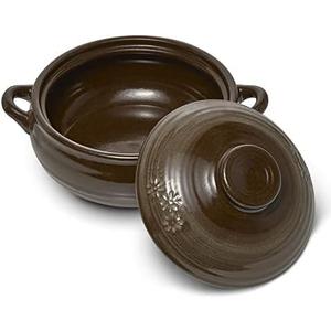 Korean Stone Bowl (34oz) Clay Pot for Cooking Korean Dishes - Brown, Large, Rustic Style - Dolsot, Ttukbaegi, Onggi, Kimchi Stone Donabe - With Lid