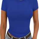 Zeagoo Women Crewneck Slim Fitted Short Sleeve T Shirts Cute Stretchy Bodycon Basic Tee Tops Global Recycled Standard, Small
