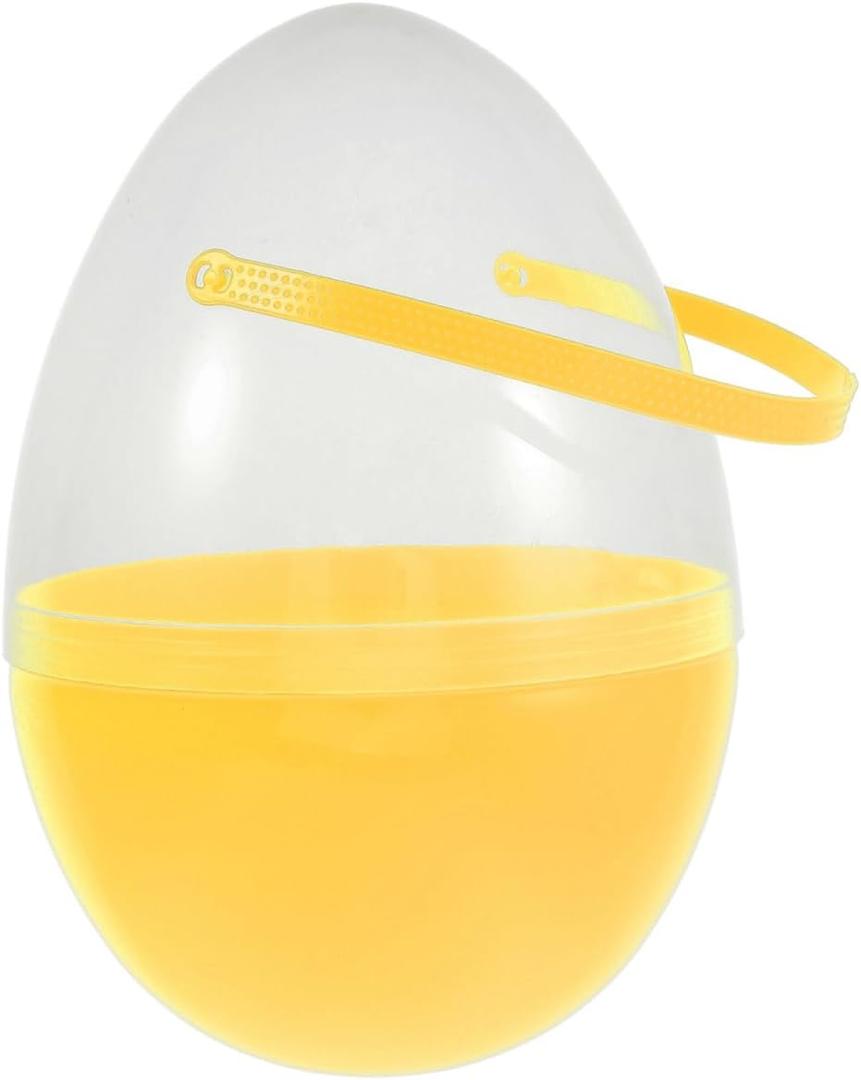 ULTECHNOVO Jumbo 10 Inch Yellow Fillable Easter Egg with Handle Clear | Large clear plastic egg with handle for basket fillers and Easter hunts; fillable shell for toddlers and decorations