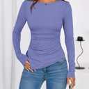 BTFBM Asymmetrical Tops for Women Long Sleeve Shirts Fall 2025 Ruched Slit Fitted Basic Tees Y2k Going Out Tunic Top (Purple, M)