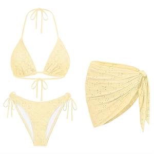 Women 3 Piece Swimsuits - Sexy Triangle Bikini Sets with Cover Up Halter String Tie Side Bathing Suits Medium