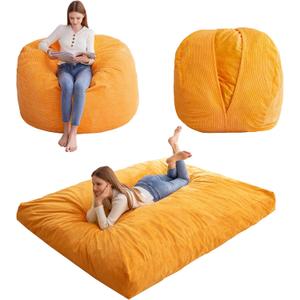 Giant Bean Bag Chair Bed for Adults,Convertible Beanbag Folds from Lazy Chair to Floor Mattress Bed,Large Floor Sofa Couch for Adult,Couples,Family,High-Density Foam Filling, Machine Washable, Orange (Queen) Giant Bean Bag Chair Bed for Adults,Convertible Beanbag Folds from Lazy Chair to Floor Mattress Bed,Large Floor Sofa Couch for Adult,Couples,Family,High-Density Foam Filling, Machine Washable, Orange (Queen)