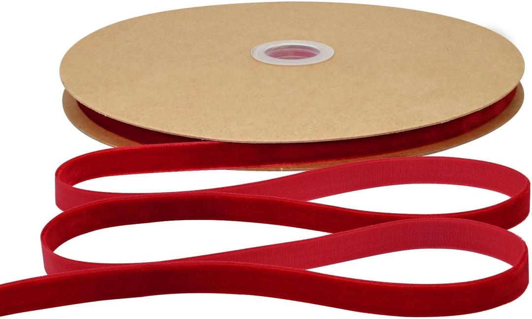 2 x Red Velvet Ribbon 3/8 Inch 25 Yards Ribbon for Gift Wrapping Christmas Wreath Bow DIY Sewing Projects