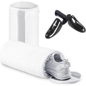 Shoe Washing Bag for Washing Machine, Fluffy Fibers Keep 360 Wrap-around Cleaning, Adjustable Shoe Trees, Durable Hidden Zipper Reusable Laundry Bag for Sneaker Gym Shoes White