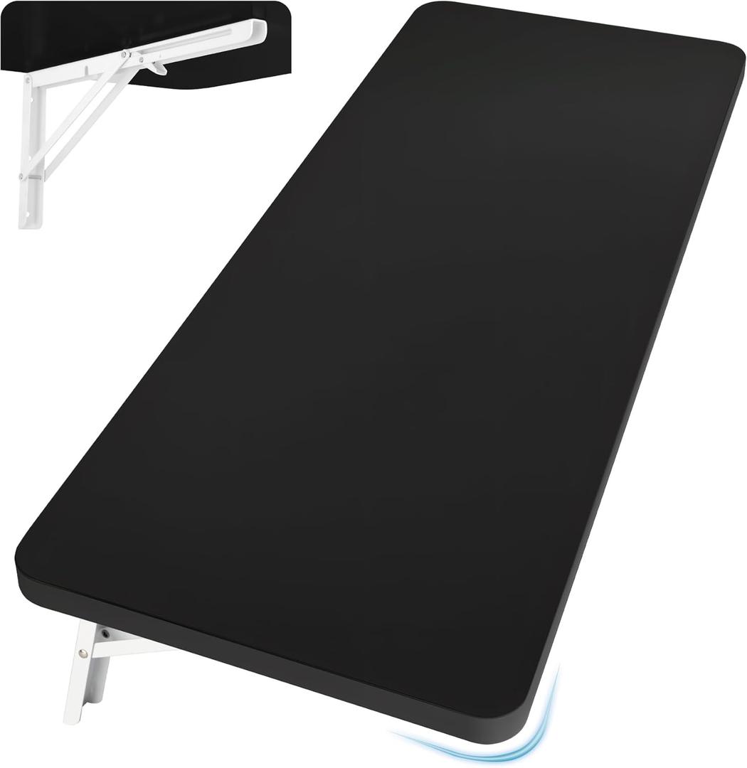 Neoaider Wall Mounted Folding Table 39.4L x 19.7W, Laundry Folding Table with Heavy Duty Metal Collapsible Shelf Brackets, Wall Mounted Desk Fold Down for Small Spaces, Black