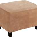 Ottoman Cover, Stretch Rectangle Velvet Ottoman Slipcovers of Foot Stool for Living Room, Folding Storage Furniture Protector with Elastic Bottom, Machine Washable(Camel, L)