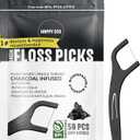 Biodegradable Floss Picks (100pcs) - Natural Dental Floss - Nontoxic Plant Based Floss Sticks for Adults & Kids - Vegan Tooth Pick Flossers - Single Thread Charcoal
