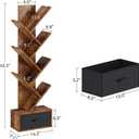 Rolanstar 7 Tier Bookshelf with Drawer, Tree Bookshelf, Small Bookshelves with Storage Rack for CDs/Movies/Books, Standing Book Shelf, Tall Narrow Bookcase for Living Room, Bedroom, Rustic Brown