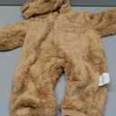 Newborn Baby Bear Outfit Suit Girls Boys Fleece Jumpsuit Romper Hooded Winter Snowsuit Clothes (6-9 Months, Brown)