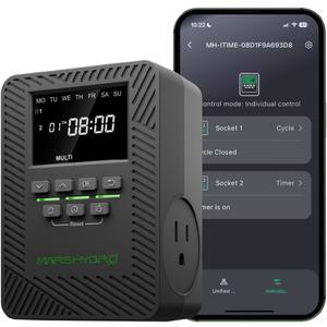2025 MARS Hydro ITime 2-in-1 Smart Timer Outlet Dual Outlet App Control Custom Programmable 12 On/Off for Home Office and Plant Growth Use
