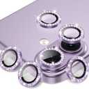 AGVEE 3+3 6 Pack for iPhone 17 6.3" Camera Lens Protector, Bling Diamond & Bling Glitter Metal Ring 9H Tempered HD Glass Camera Cover Film, Bling-Purple