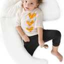 Choc chick Curve Long Toddler Kids Body Pillow for Sleeping, 34x27 inches Moon Shape Soft Child Hug Pillow, 100% Natural Cotton Pillowcase, Washable & Breathable Crib Pillow for Kids