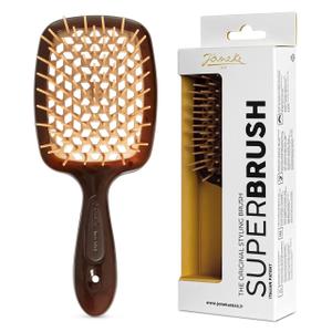 Janeke Superbrush Detangling Brush for Soft Smoothing Hair Brushing with Anti-Static Bristles - Vented Wet Hair Brush for Blow Drying Use - Perfect for Curly, Thick, Wavy, Fine Hair Types (Caramel)