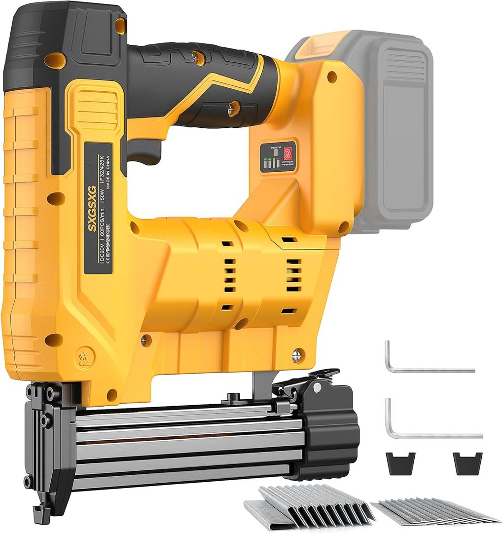 Brad Nailer for Dw 20V Battery,2 in 1 Nail Gun & Staple Gun with 1000 Nails &1000 Staples,18 Gauge Nail Gun for Wood CarpentryBattery Not Included
