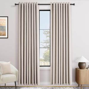 Cream Black Out Curtains 96 inch Long for Living Room Grommet Chenille Bedroom Velvet Blackout Drapes Block Out Noise Reducing Rustic Textured Farmhouse Room Darkening Curtains Natural Colored (52"W x 96"L (Pack of 2))
