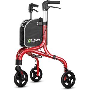 Premium 3 Wheel Rollator Walker for Seniors, Lightweight Foldable Elderly Three Wheeled Rollator with Storage Bag, Aluminum Mobility Aid Rolling Walker (Black & Red)