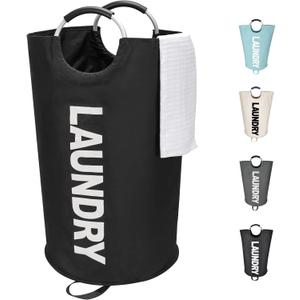 Maxsilan 90L Large Laundry Basket, Freestanding Tall Clothes Hamper, Collapsible Laundry Bag, Black