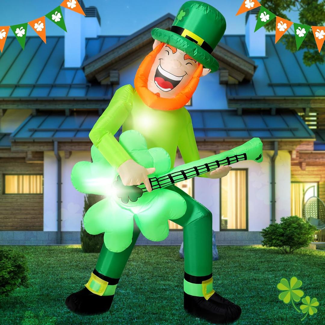 Leyndo 6FT St Patricks Day Leprechaun Inflatable Decorations Blow up Yard Decorations with Built in LED Lights for St. Patrick's Day Home Garden Lawn Party Outdoor Indoor Decor, (Music)