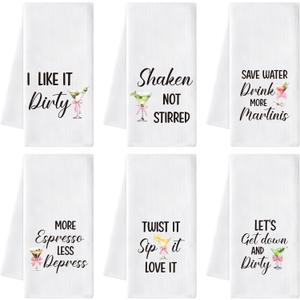 Cocktail Martini Hand Towel - 6Pcs Martini Fun Bathroom Decorative Absorbent Soft Polyester Dish Towels for Bar Dining Room Home Party Decor, Housewarming Gift for Cocktail Lovers Hostes (White)