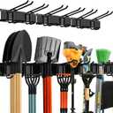 Garage Wall Organizer | 48" Heavy-Duty Tool Storage Rack | Adjustable Double-Layer Hooks | 300 lbs Capacity | Carbon Steel Wall Mount Holder for Shovels, Rakes, Ladders & Power Tools (Black)